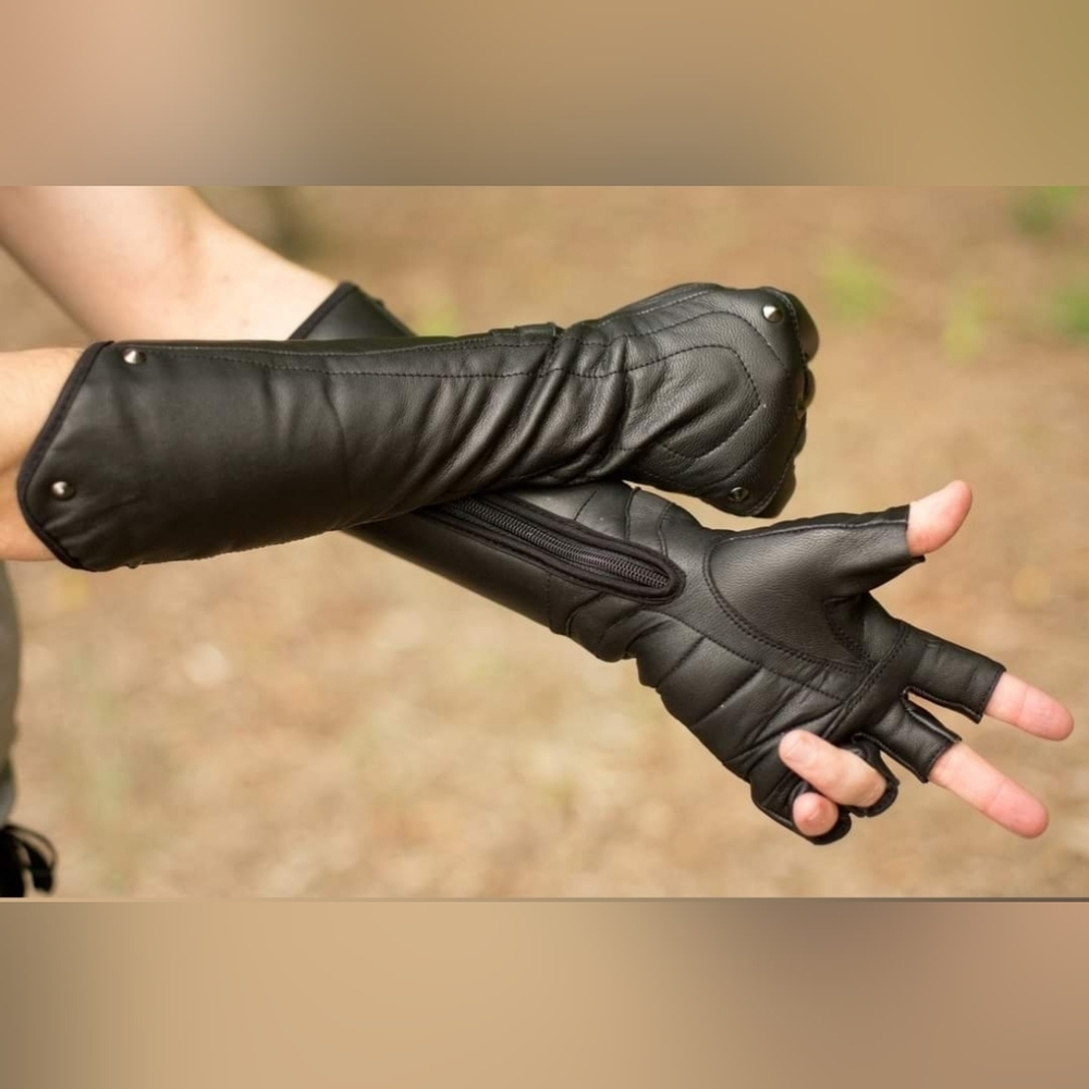 Verillas Leather Razorpine Gauntlets Fingerless Gloves XXL